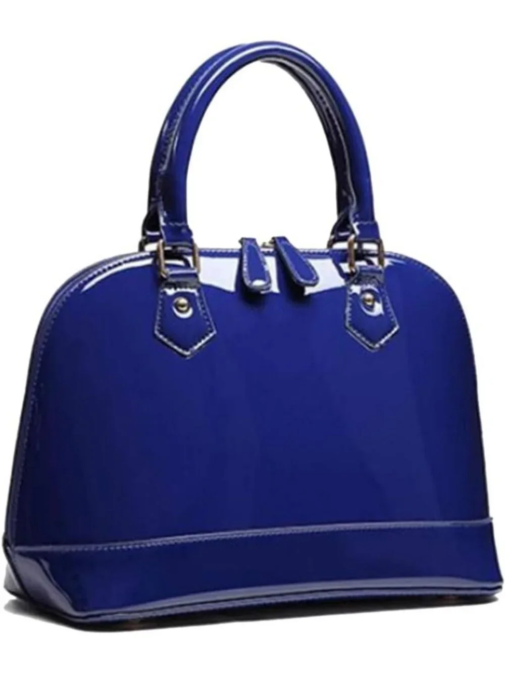 Shiny Patent Leather Dome Satchel Handbag - Multi-Pocket Zip-Around Shoulder Bag
